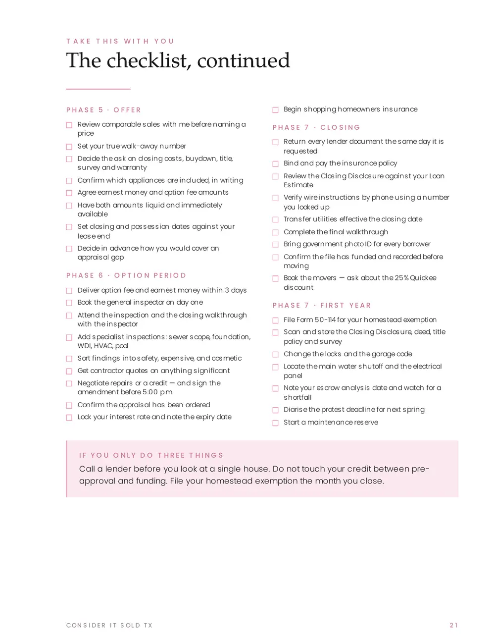The checklist, continued
